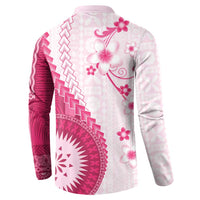 Bula Fiji Button Sweatshirt Pink Plumeria Masi Tapa Pattern LT05 - Polynesian Pride
