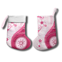 Bula Fiji Christmas Stocking Pink Plumeria Masi Tapa Pattern LT05 - Polynesian Pride