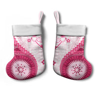 Bula Fiji Christmas Stocking Pink Plumeria Masi Tapa Pattern LT05 - Polynesian Pride