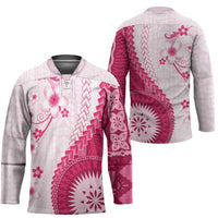 Bula Fiji Hockey Jersey Pink Plumeria Masi Tapa Pattern LT05 - Polynesian Pride
