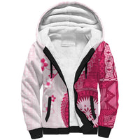Bula Fiji Sherpa Hoodie Pink Plumeria Masi Tapa Pattern LT05 Unisex Pink - Polynesian Pride