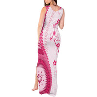 Bula Fiji Tank Maxi Dress Pink Plumeria Masi Tapa Pattern LT05 - Polynesian Pride
