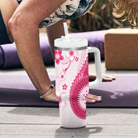 Bula Fiji Tumbler With Handle Pink Plumeria Masi Tapa Pattern LT05 - Polynesian Pride