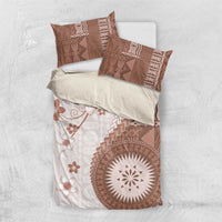 Bula Fiji Bedding Set Brown Plumeria Masi Tapa Pattern LT05 US Twin 172cm x 218cm Brown - Polynesian Pride