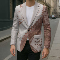 Bula Fiji Blazer Brown Plumeria Masi Tapa Pattern LT05 - Polynesian Pride