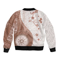 Bula Fiji Bomber Jacket Brown Plumeria Masi Tapa Pattern LT05 - Polynesian Pride