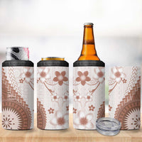 Bula Fiji 4 in 1 Can Cooler Tumbler Brown Plumeria Masi Tapa Pattern - Polynesian Pride