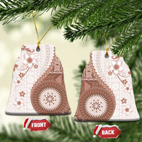 Bula Fiji Ceramic Ornament Brown Plumeria Masi Tapa Pattern LT05 Bell Flake Brown - Polynesian Pride