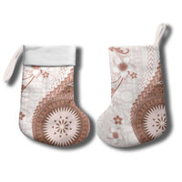 Bula Fiji Christmas Stocking Brown Plumeria Masi Tapa Pattern LT05 - Polynesian Pride