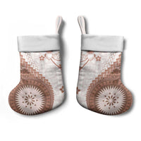 Bula Fiji Christmas Stocking Brown Plumeria Masi Tapa Pattern LT05 - Polynesian Pride