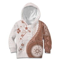 Bula Fiji Kid Hoodie Brown Plumeria Masi Tapa Pattern LT05 Hoodie Brown - Polynesian Pride