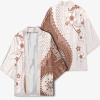 Bula Fiji Kimono Brown Plumeria Masi Tapa Pattern LT05 - Polynesian Pride