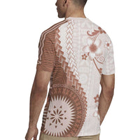 Bula Fiji Rugby Jersey Brown Plumeria Masi Tapa Pattern LT05 - Polynesian Pride
