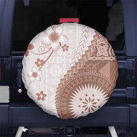 Bula Fiji Spare Tire Cover Brown Plumeria Masi Tapa Pattern LT05 No hole Brown - Polynesian Pride