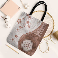 Bula Fiji Tote Bag Brown Plumeria Masi Tapa Pattern LT05 Black Strap One Size Brown - Polynesian Pride