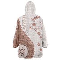 Bula Fiji Wearable Blanket Hoodie Brown Plumeria Masi Tapa Pattern - Polynesian Pride