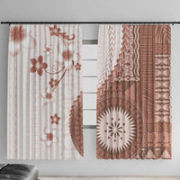 Bula Fiji Window Curtain Brown Plumeria Masi Tapa Pattern LT05 With Hooks Brown - Polynesian Pride
