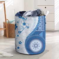 Bula Fiji Laundry Basket Blue Plumeria Masi Tapa Pattern LT05 Blue - Polynesian Pride
