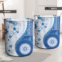 Bula Fiji Laundry Basket Blue Plumeria Masi Tapa Pattern LT05 - Polynesian Pride