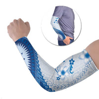 Bula Fiji Arm Sleeves Blue Plumeria Masi Tapa Pattern LT05 Set of 2 Blue - Polynesian Pride
