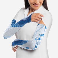 Bula Fiji Arm Sleeves Blue Plumeria Masi Tapa Pattern LT05 - Polynesian Pride