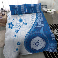 Bula Fiji Bedding Set Blue Plumeria Masi Tapa Pattern LT05 - Polynesian Pride