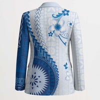 Bula Fiji Blazer Blue Plumeria Masi Tapa Pattern LT05 - Polynesian Pride