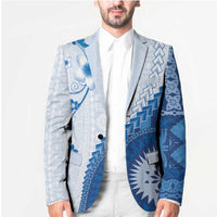 Bula Fiji Blazer Blue Plumeria Masi Tapa Pattern LT05 - Polynesian Pride