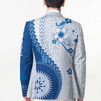 Bula Fiji Blazer Blue Plumeria Masi Tapa Pattern LT05 - Polynesian Pride