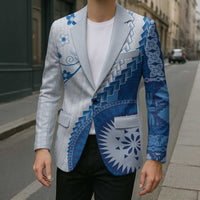 Bula Fiji Blazer Blue Plumeria Masi Tapa Pattern LT05 - Polynesian Pride
