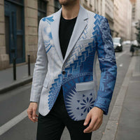 Bula Fiji Blazer Blue Plumeria Masi Tapa Pattern LT05 - Polynesian Pride
