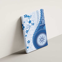 Bula Fiji Canvas Wall Art Blue Plumeria Masi Tapa Pattern LT05 - Polynesian Pride
