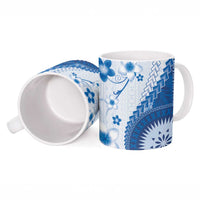 Bula Fiji Ceramic Mug Blue Plumeria Masi Tapa Pattern LT05 - Polynesian Pride