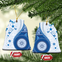 Bula Fiji Ceramic Ornament Blue Plumeria Masi Tapa Pattern LT05 Bell Flake Blue - Polynesian Pride
