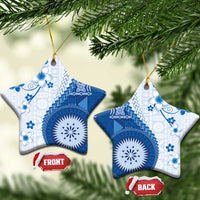 Bula Fiji Ceramic Ornament Blue Plumeria Masi Tapa Pattern LT05 Star Blue - Polynesian Pride
