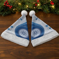 Bula Fiji Christmas Santa Hat Blue Plumeria Masi Tapa Pattern LT05 - Polynesian Pride