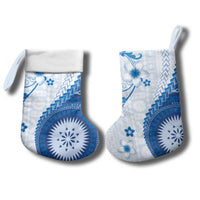 Bula Fiji Christmas Stocking Blue Plumeria Masi Tapa Pattern LT05 - Polynesian Pride