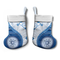 Bula Fiji Christmas Stocking Blue Plumeria Masi Tapa Pattern LT05 - Polynesian Pride
