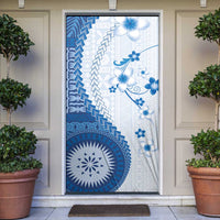 Bula Fiji Door Cover Blue Plumeria Masi Tapa Pattern LT05 Blue - Polynesian Pride