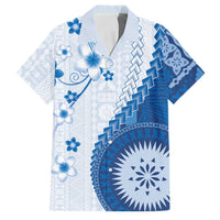 Bula Fiji Family Matching Puletasi and Hawaiian Shirt Blue Plumeria Masi Tapa Pattern LT05 Dad's Shirt - Short Sleeve Blue - Polynesian Pride