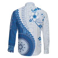 Bula Fiji Family Matching Puletasi and Hawaiian Shirt Blue Plumeria Masi Tapa Pattern LT05 - Polynesian Pride