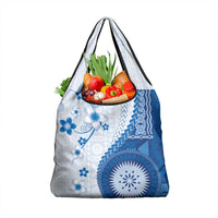Bula Fiji Grocery Bag Blue Plumeria Masi Tapa Pattern LT05 1-pack One Size Blue - Polynesian Pride