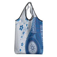 Bula Fiji Grocery Bag Blue Plumeria Masi Tapa Pattern LT05 - Polynesian Pride