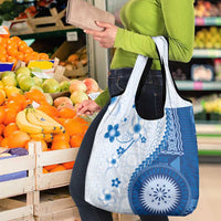 Bula Fiji Grocery Bag Blue Plumeria Masi Tapa Pattern LT05 - Polynesian Pride