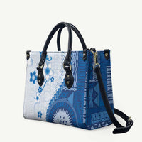 Bula Fiji Leather Bag Blue Plumeria Masi Tapa Pattern LT05 Blue - Polynesian Pride