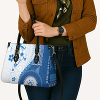 Bula Fiji Leather Bag Blue Plumeria Masi Tapa Pattern LT05 - Polynesian Pride