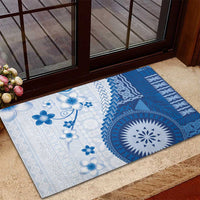 Bula Fiji Rubber Doormat Blue Plumeria Masi Tapa Pattern LT05 - Polynesian Pride