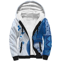 Bula Fiji Sherpa Hoodie Blue Plumeria Masi Tapa Pattern LT05 Unisex Blue - Polynesian Pride