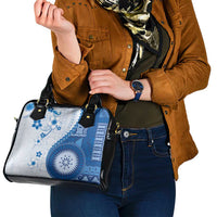 Bula Fiji Shoulder Handbag Blue Plumeria Masi Tapa Pattern LT05 - Polynesian Pride