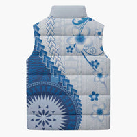 Bula Fiji Sleeveless Puffer Jacket Blue Plumeria Masi Tapa Pattern LT05 - Polynesian Pride